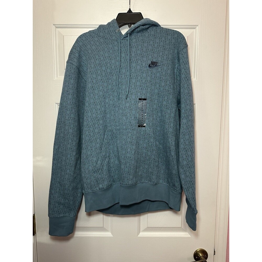 Size M Nike Sportswear All Over Print Logo Hoodie Blue Mens HV4615-006 NEW
